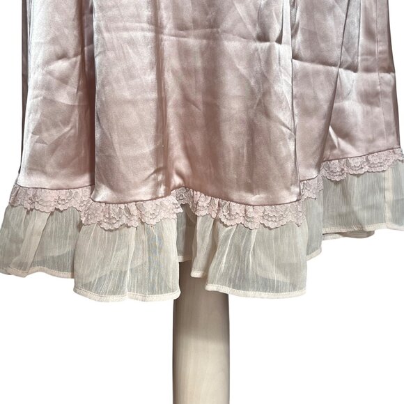 Nude Satin Slip Dress Chemise Slip Lace Trim Ruffled Babydoll Belle Poque Large - Picture 5 of 9
